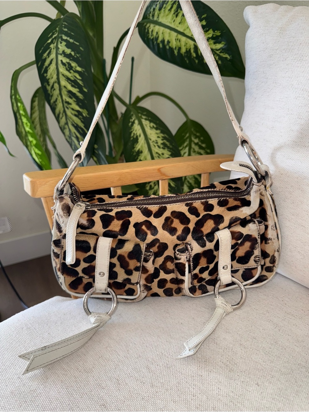 Vintage Dolce & Gabbana Leopard Print Pony Hair Y2K Shoulder Bag Purse Authentic